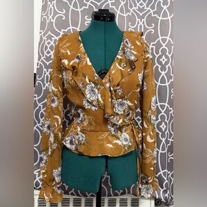 Floral Wrap Blouse in Mustard